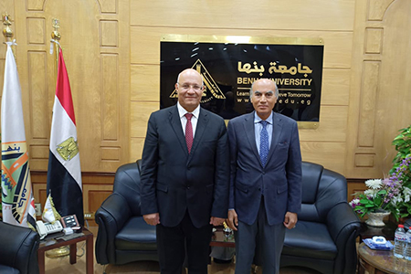 Dr.Soliman Mustafa congratulates Dr.Gamal Soussa for his new Position as Benha University President