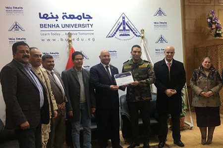 Benha University President honors Military Education Director at The University