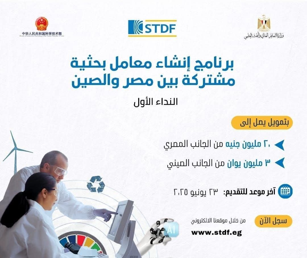 Higher Education: The Science, Technology, and Innovation Funding Authority Announced the Opening of Applications for Joint Research Laboratories Between Egypt and China