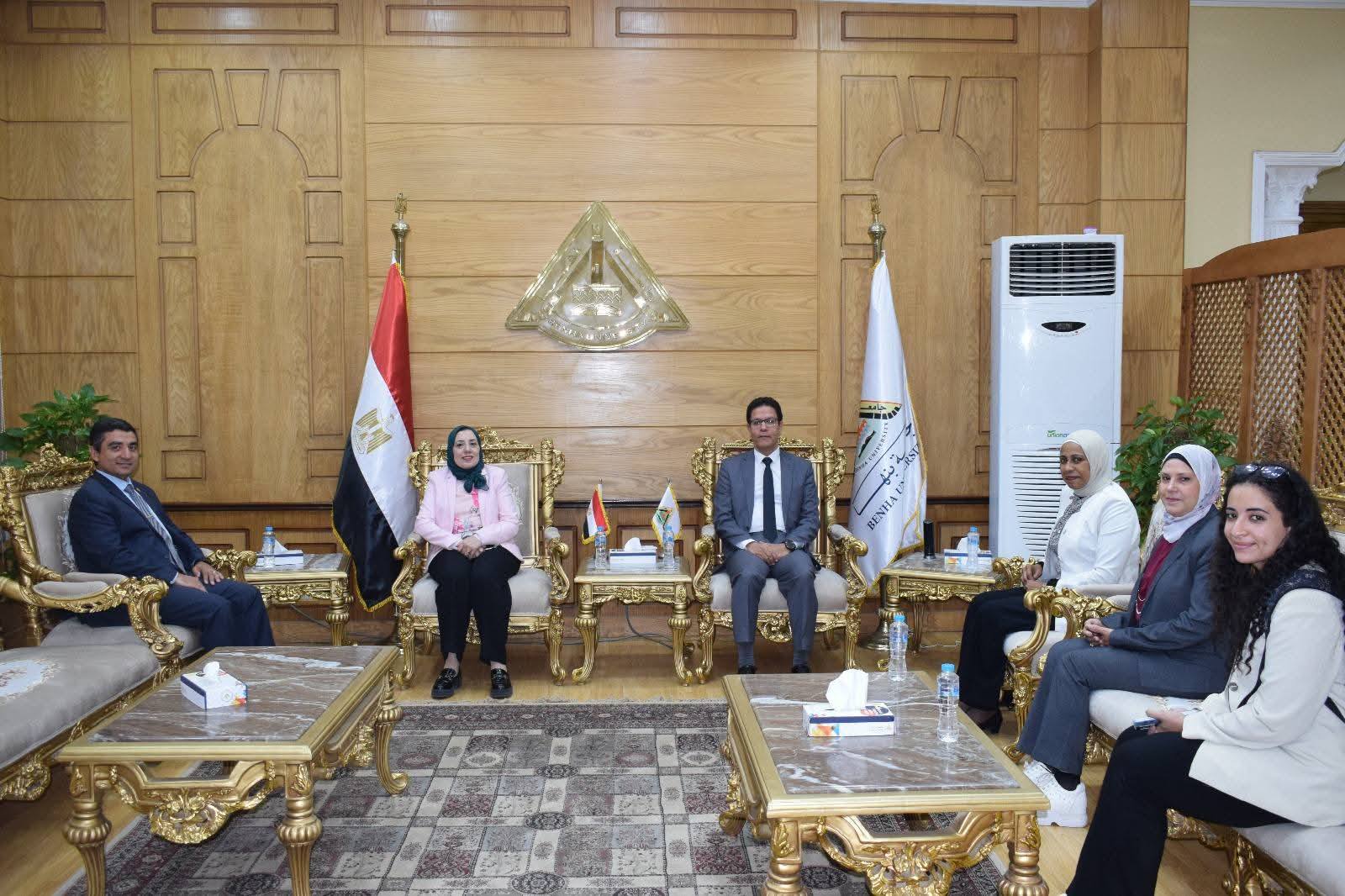 Benha University President met Supreme Council of Universities' E-Services Team for Faculty Development Center Accreditation
