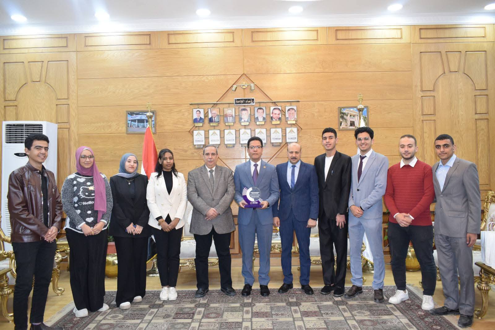 President of Benha University Honored Students at faculty of Science Who Won Second Place at the 